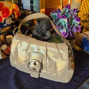Vintage COACH Champaign-Gold Shimmering Handbag, Matching Wallet & charm! - Sale